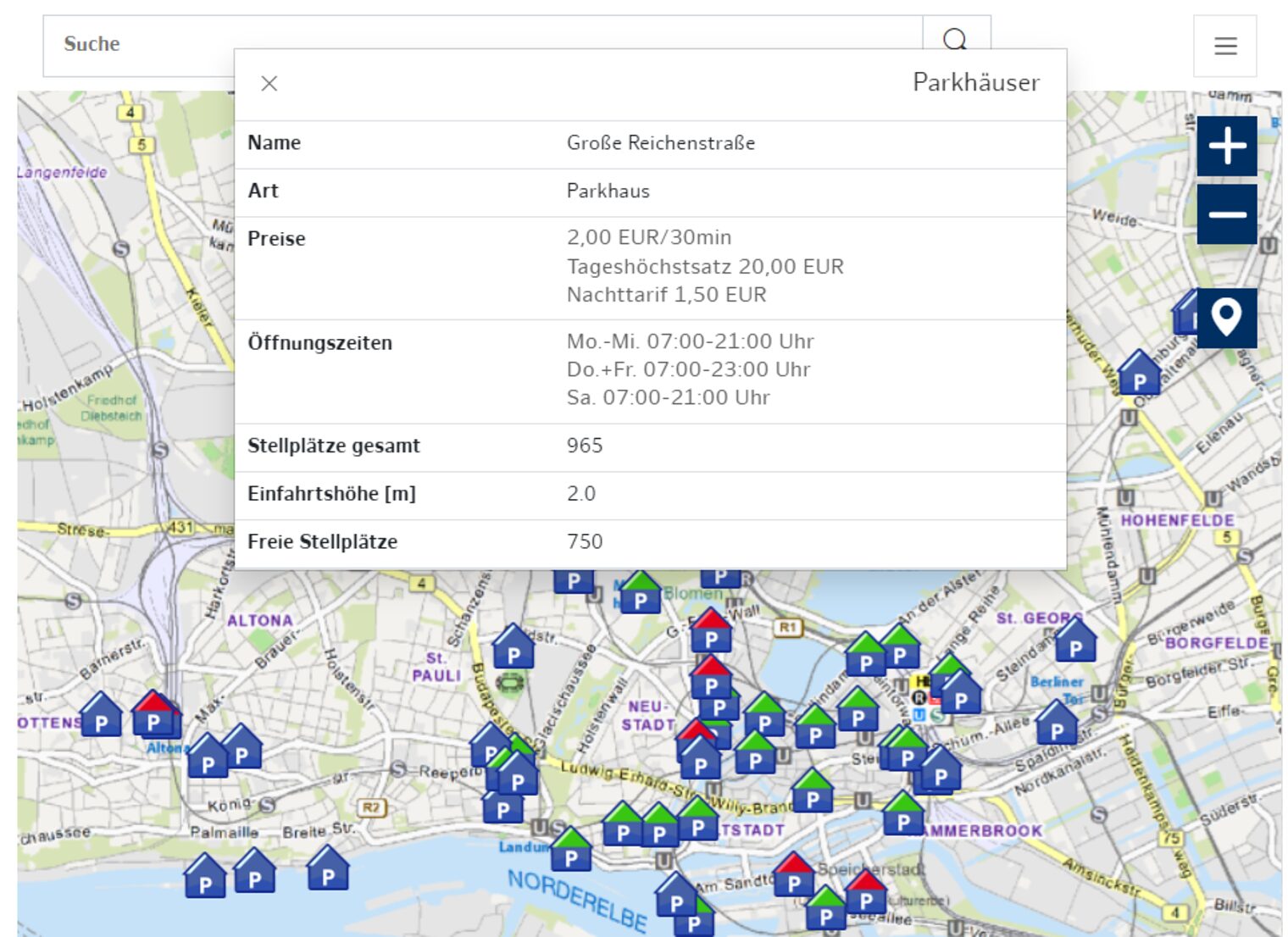 Interaktive Karte Parken in Hamburg
