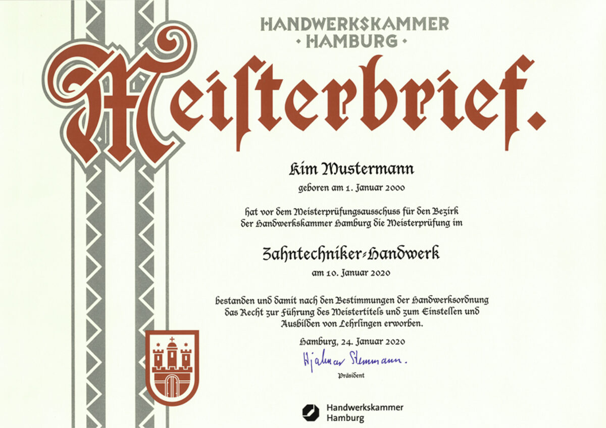Muster Schmuckmeisterbrief traditionell