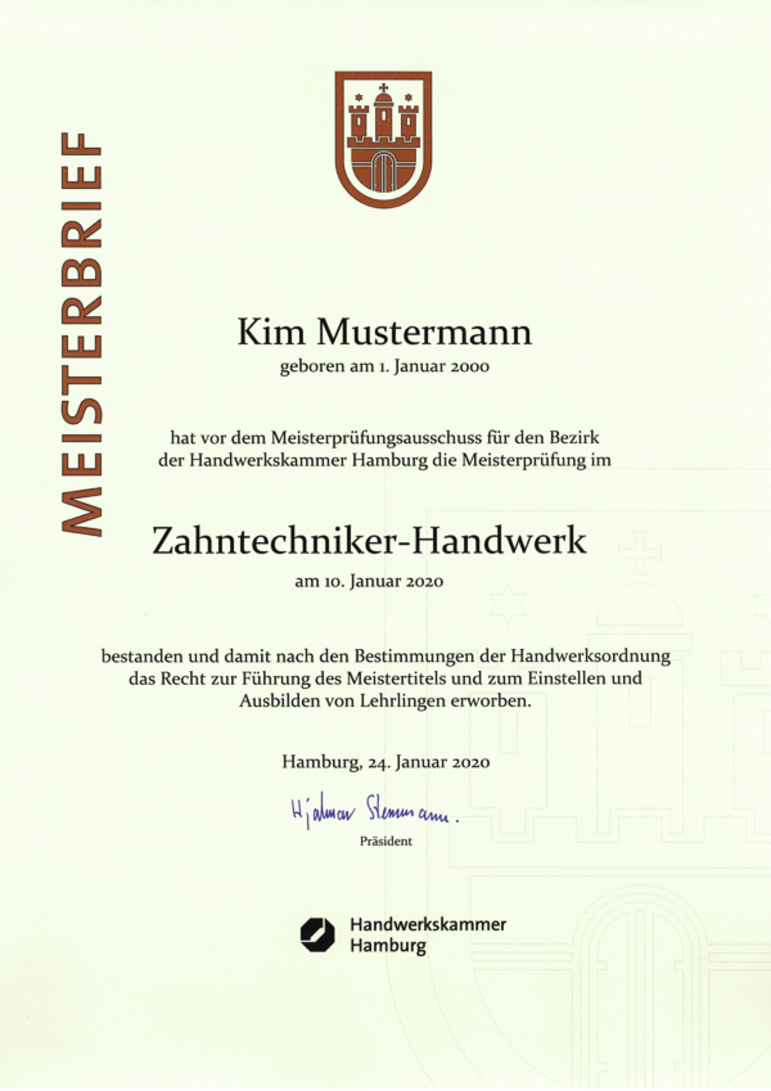Muster Schmuckmeisterbrief modern