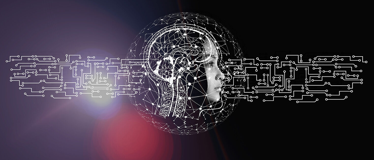 KI-Symbolbild mit Datenfluss und Gehirn.