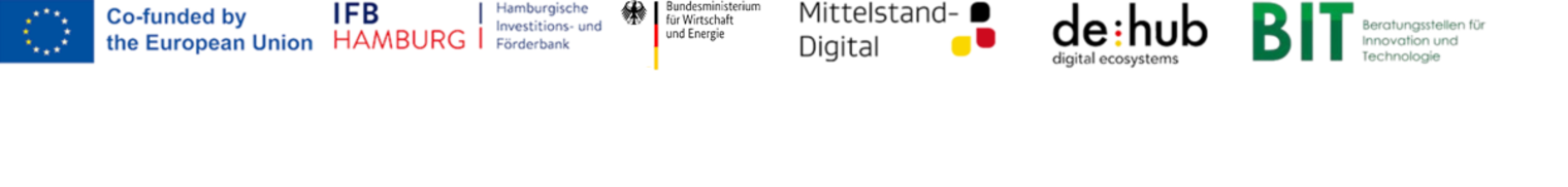 Logoleiste der Fördermittelgeber des Mittelstand-Digital-Zentrums und EDIH-Hamburg