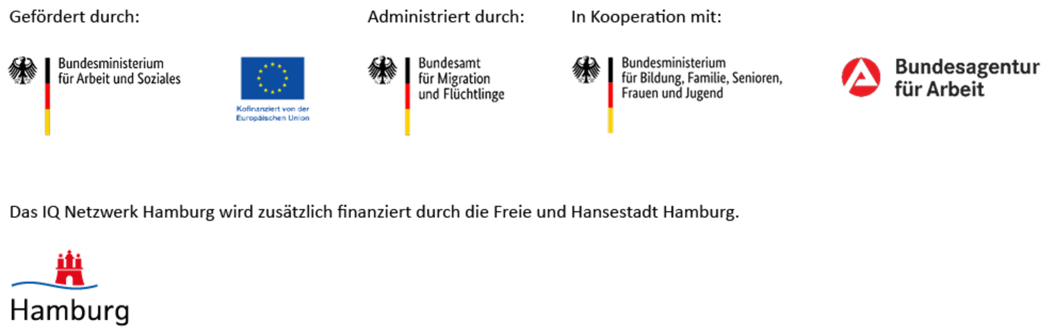 Logoleiste des Förderprogramms IQ − Integration durch Qualifizierung 